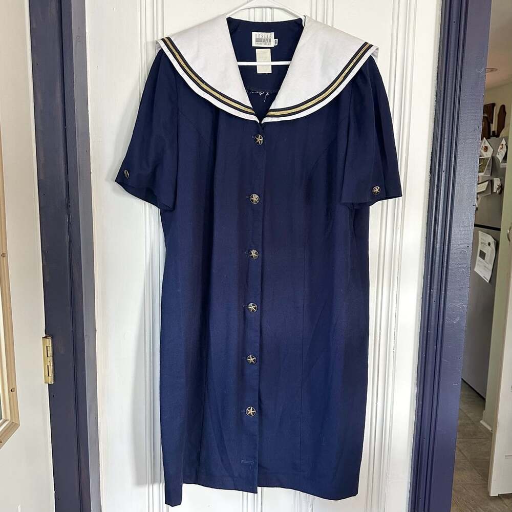 Vintage Sailor Dress by Leslie Fay Collections, Size 18W Navy & White Halloween